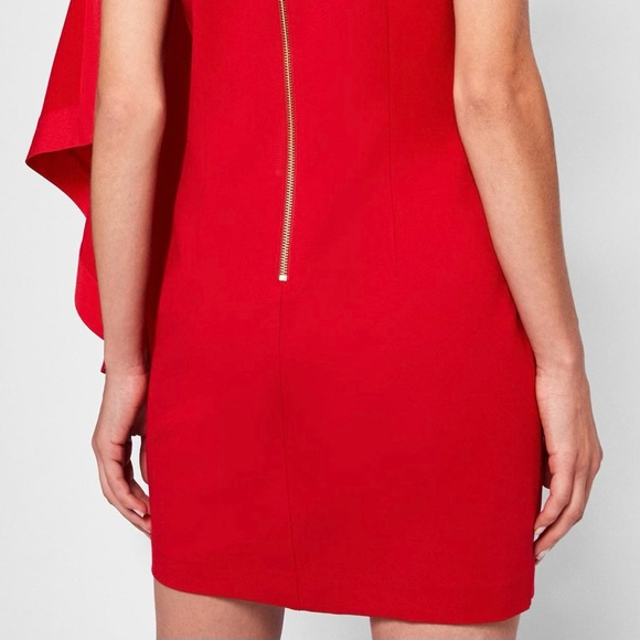 🌹 Ted Baker London, Bolty Bright Red Asymmetrical Side-Draped Tunic Dress - Picture 9 of 16